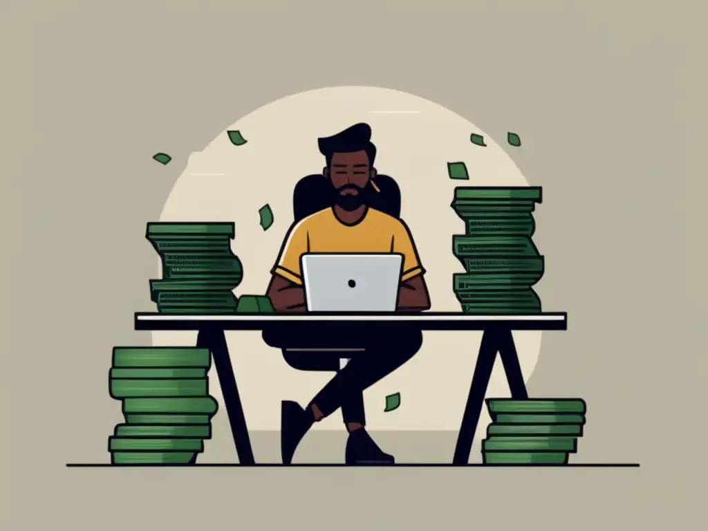 Freelancer exitoso rodeado de dinero Estrategias clave para convertir ganancias de freelancer en inversión exitosa
