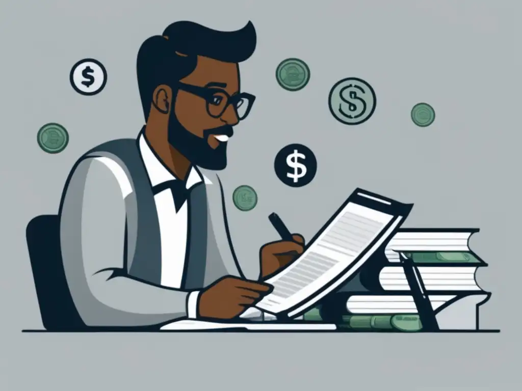 Freelancer planificando finanzas Freelancer en escritorio, planificación financiera para freelancers en EEUU