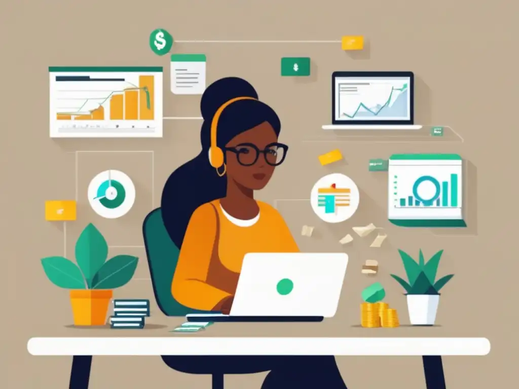 Freelancer gestionando ingresos y gastos Freelancer en escritorio con ingresos y gastos organizados