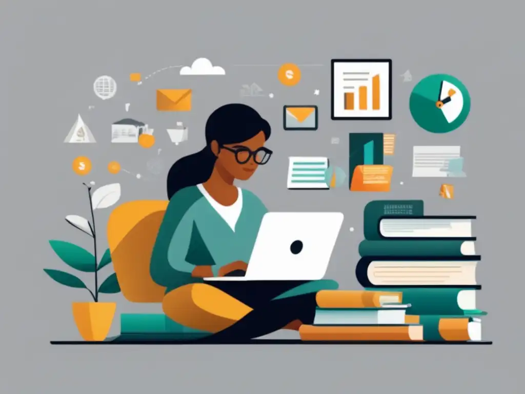 Freelancer en su escritorio, planificación financiera Freelancer en escritorio moderno con herramientas financieras - estrategias de planificación financiera para freelancers en EEUU