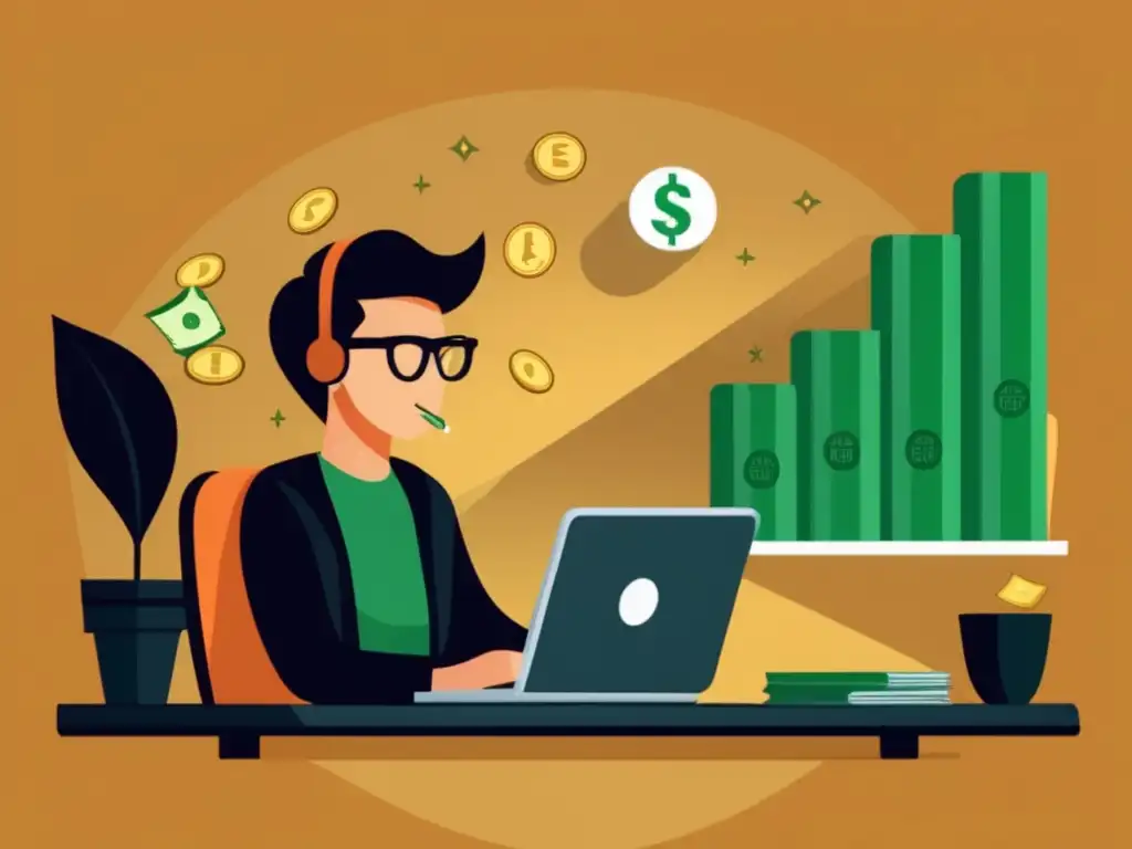 Freelancer concentrado en finanzas Freelancer concentrado en su escritorio, con laptop y colchón financiero para freelancers