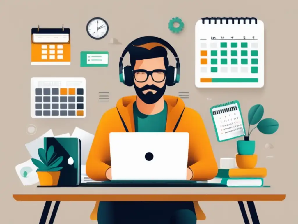 Freelancer en su escritorio con herramientas financieras Un freelancer enfocado en metas financieras a corto, medio y largo plazo en un espacio de trabajo minimalista