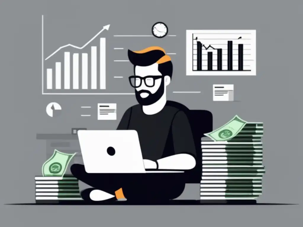 Freelancer gestionando inversiones pasivas Freelancer en escritorio, éxito financiero con estrategias de inversión pasiva
