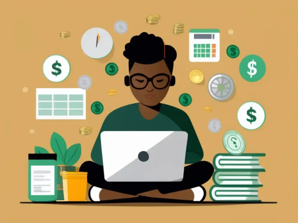 Freelancer gestionando sus finanzas Freelancer gestionando flujo de efectivo con organización y fondo minimalista