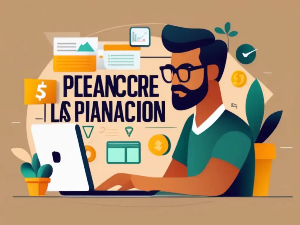 Freelancer enfocado en planificación financiera Ilustración minimalista de freelancer con planificación financiera
