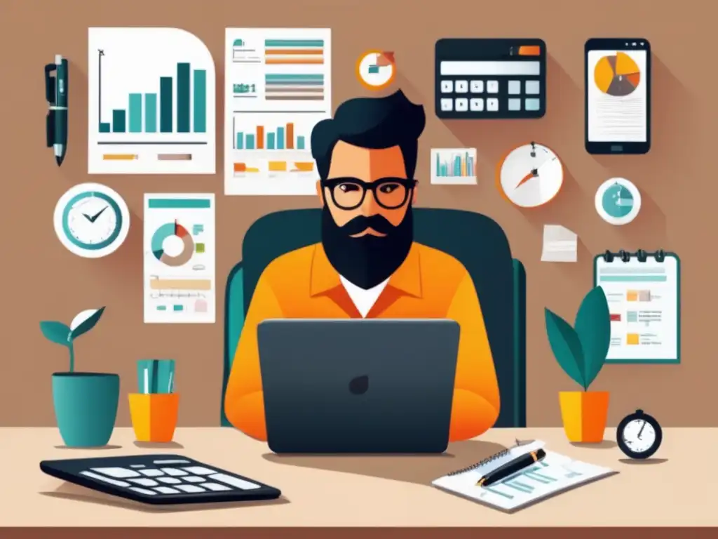 Freelancer analizando finanzas Freelancer analizando su situación financiera y planificando inversiones -