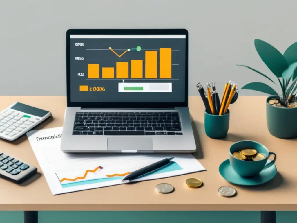 Escritorio de freelancer con herramientas financieras Ejemplos de gestión financiera exitosa para freelancers
