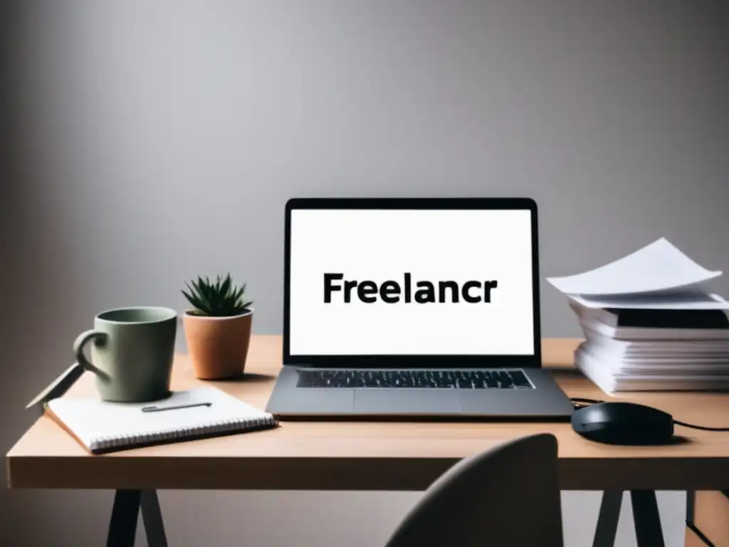 Gestión financiera para freelancers Freelancer en escritorio minimalista con laptop, organización y estrategias clave para la gestión financiera de freelancers