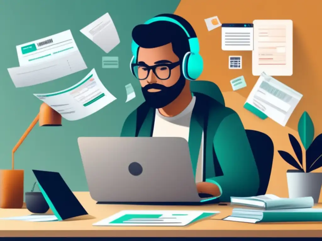 Freelancer organizado y concentrado en la gestión financiera Freelancer gestionando impuestos con eficiencia y control
