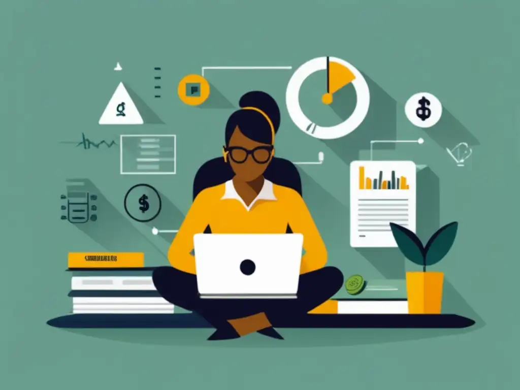 Gestión de riesgos financieros para freelancers Gestión de riesgos financieros para freelancers, imagen minimalista de freelancer en escritorio rodeado de símbolos de riesgo financiero