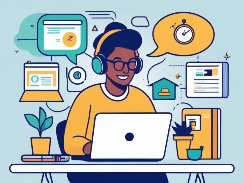 Freelancer con múltiples fuentes de ingresos Ilustración minimalista de un freelancer rodeado de herramientas y símbolos de ingresos pasivos para freelancers