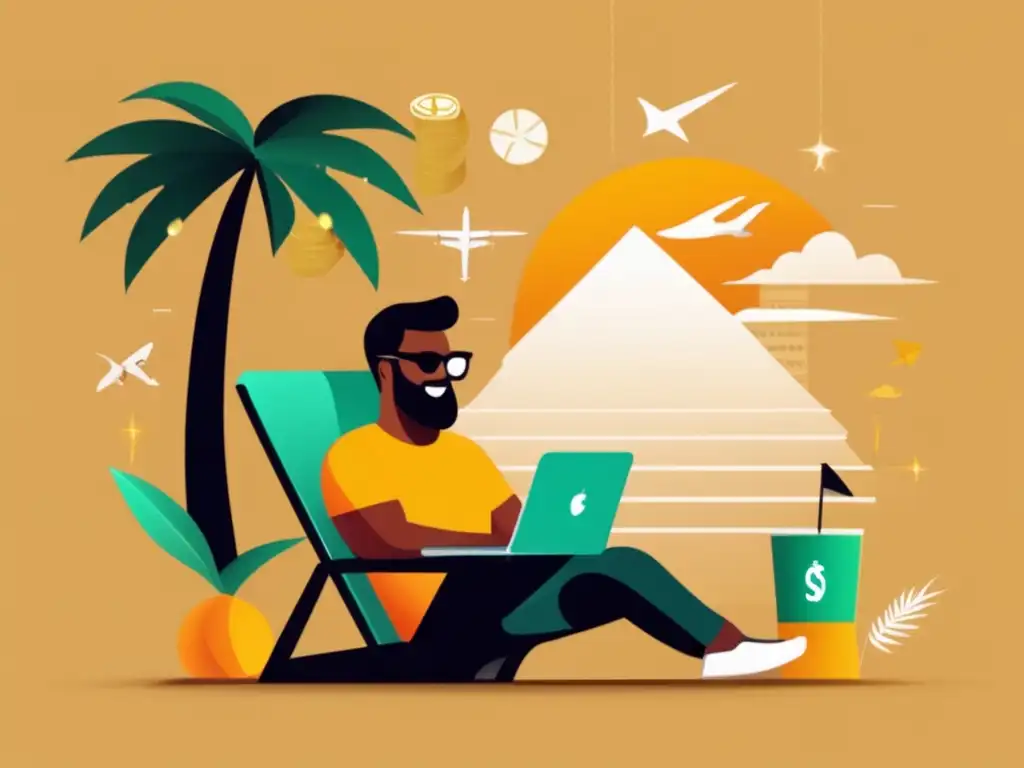 Generando ingresos pasivos como freelancer Freelancer genera ganancias pasivas en la playa