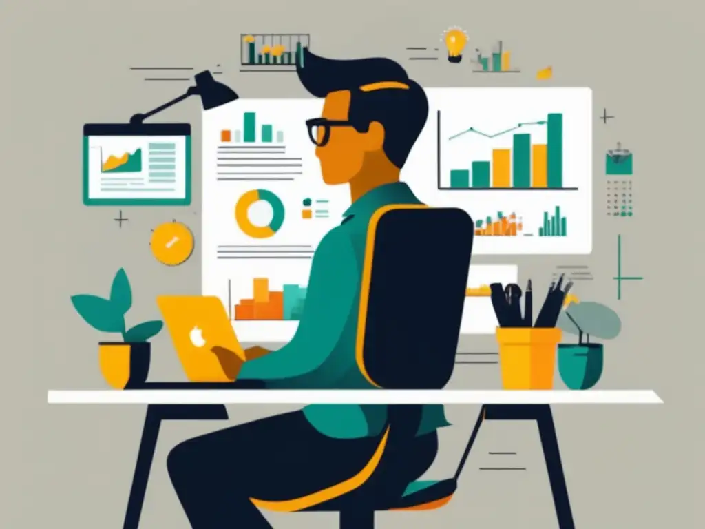 Freelancer invierte con éxito Ilustración minimalista: freelancer con herramientas e inversión exitosa