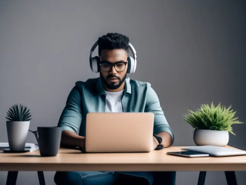 Freelancer productivo en un escritorio minimalista Freelancer con ingresos pasivos en escritorio minimalista