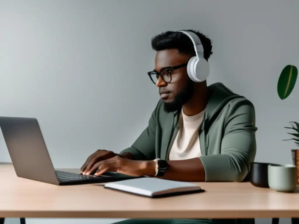 Freelancer organizado y productivo Freelancer organizado en un escritorio minimalista, aplicando estrategias de gestión financiera para freelancers