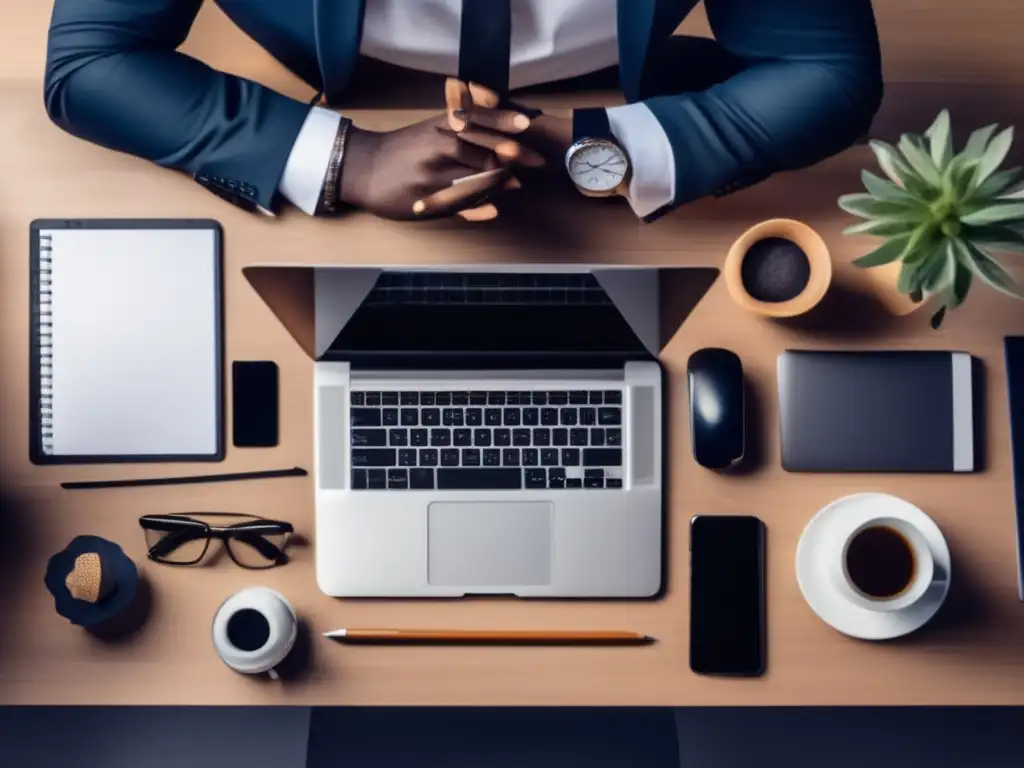 Freelancer en su escritorio minimalista Freelancer con estrategias financieras en un escritorio minimalista