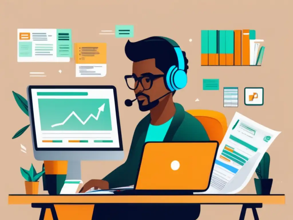 Freelancer organizado analizando finanzas Freelancer en escritorio planificando finanzas en Europa