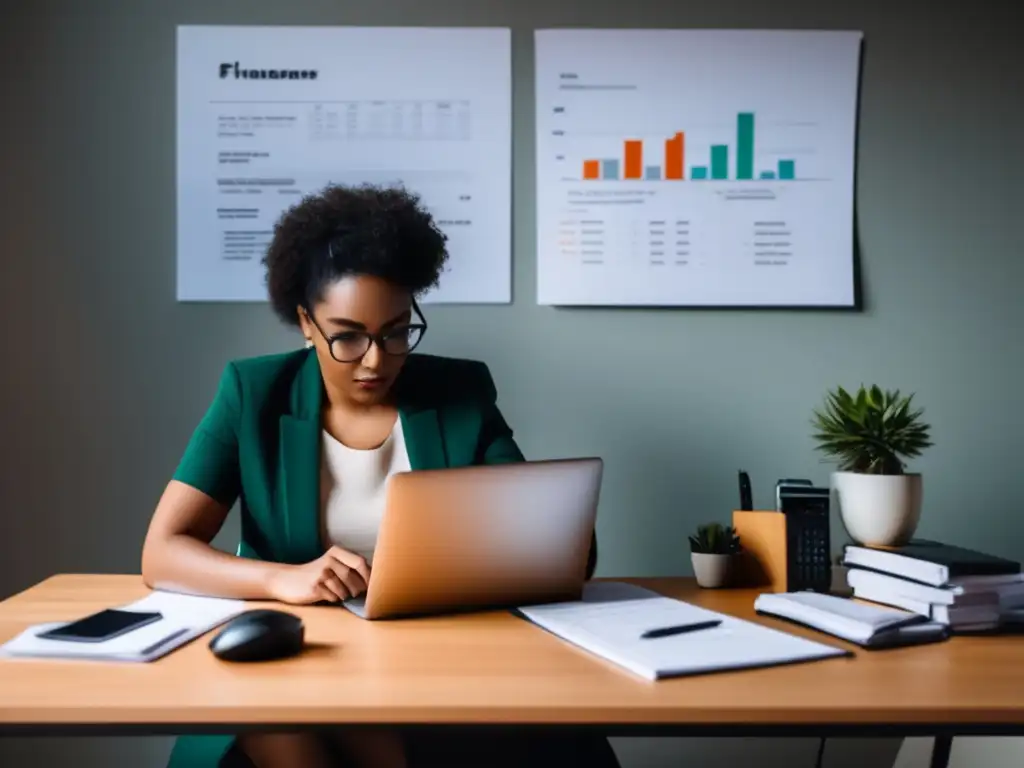 Freelancer organizado y enfocado Freelancer en escritorio con herramientas de planificación financiera y gráfico de metas - Planificación financiera para freelancers