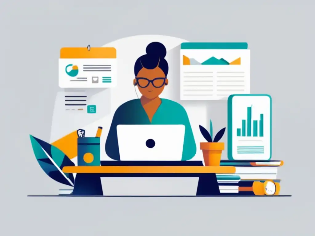 Freelancer organizado gestionando impuestos Ilustración de freelancer gestionando impuestos con confianza y organización