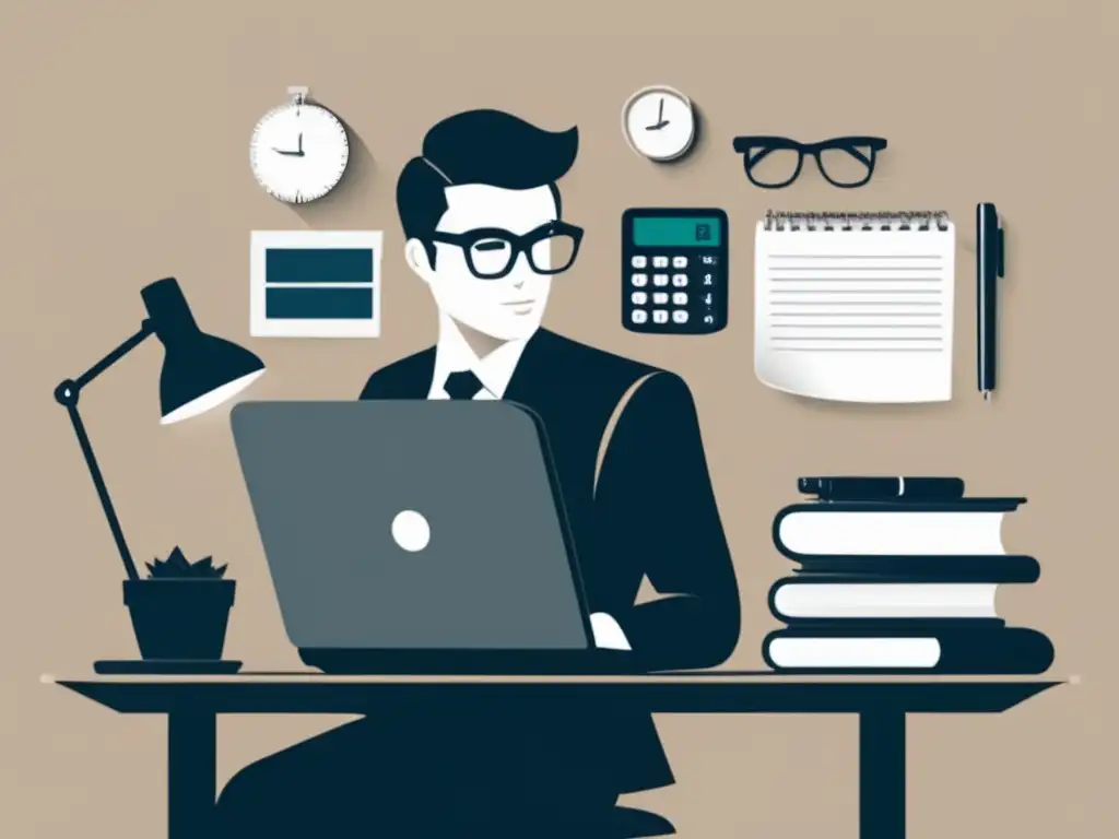 Freelancer eficiente en espacio moderno Freelancer enfocado en un escritorio organizado, simbolizando optimización de impuestos