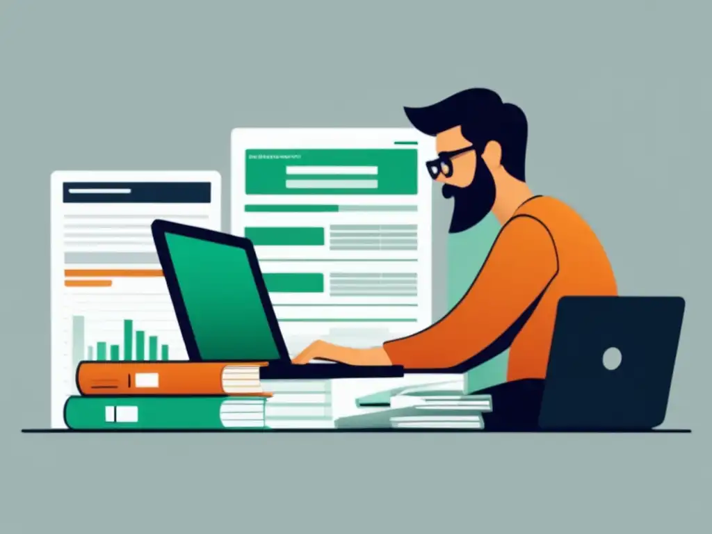 Freelancer organizando finanzas Freelancer organizando facturas y registros para evitar mitos sobre impuestos