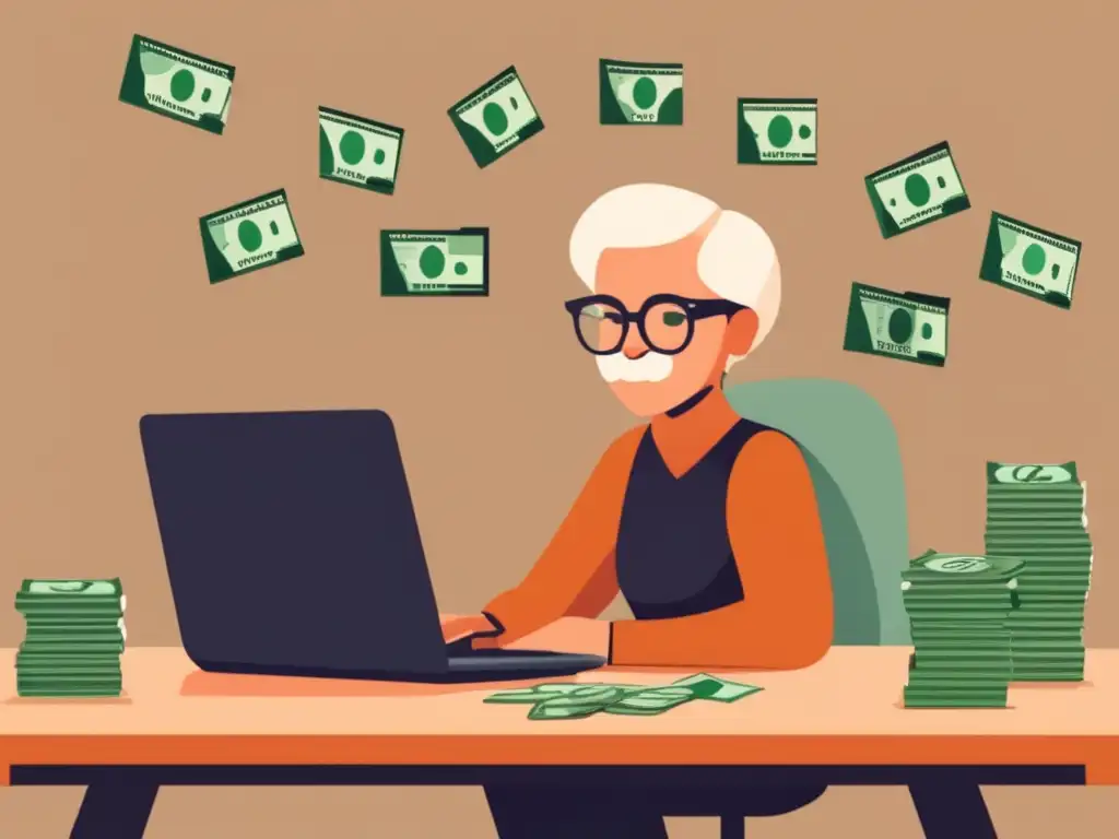 Planificación de jubilación para freelancers Freelancer calculando pensión con dinero y laptop