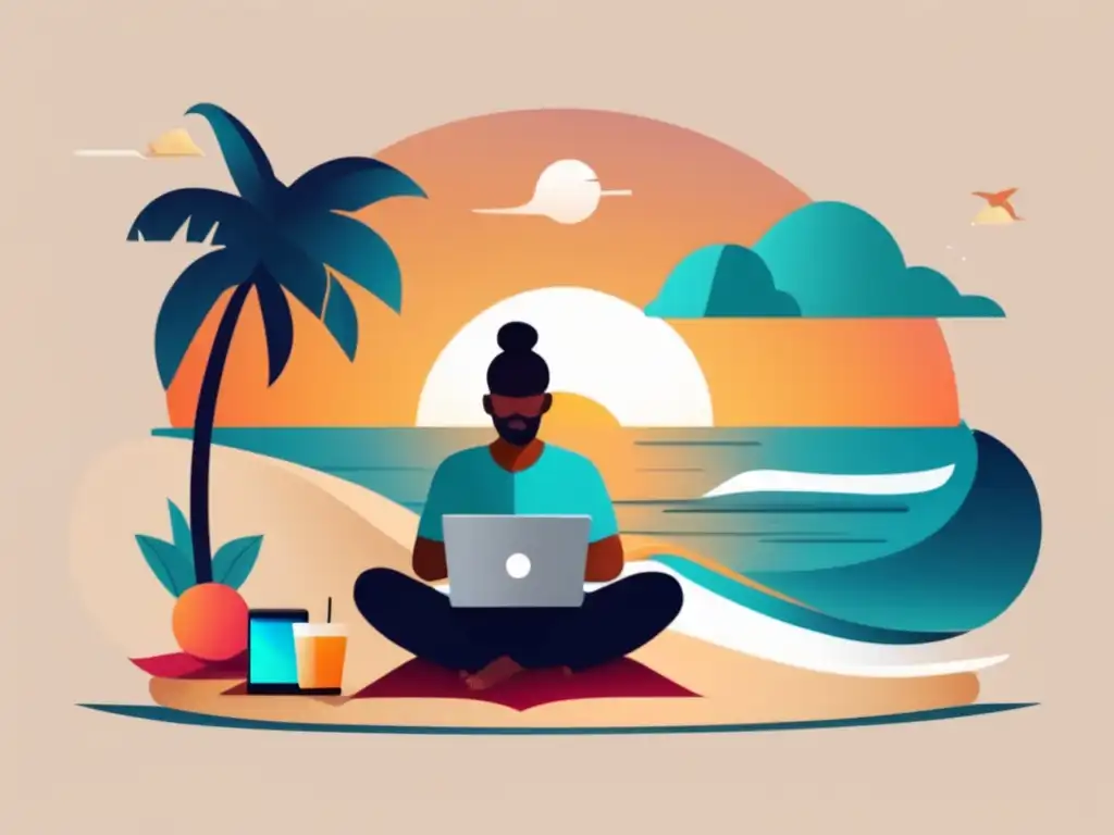 Freelancer disfruta libertad financiera con ingresos pasivos Freelancer disfruta ingresos pasivos en la playa