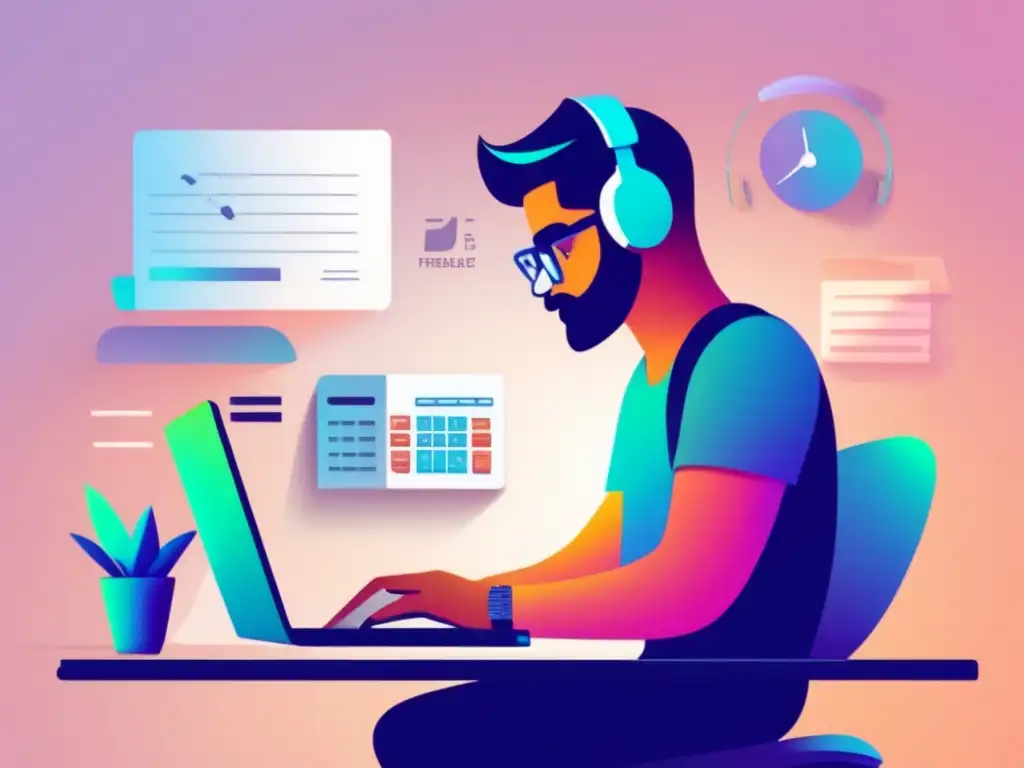 Freelancer concentrado en calculadora y papeles Freelancer calculando impuestos en su escritorio