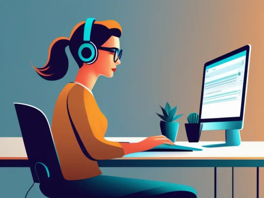 Freelancer en escritorio moderno Ilustración minimalista de un freelancer trabajando en un escritorio moderno rodeado de dispositivos digitales