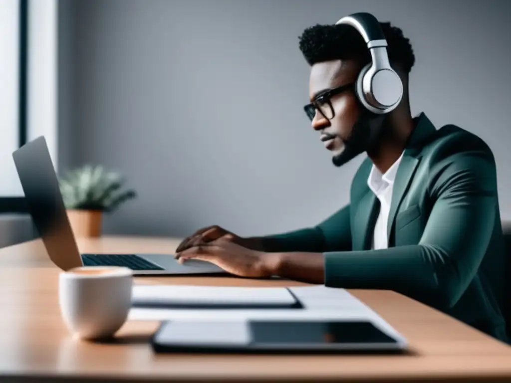 Freelancer concentrado en análisis financiero Freelancer analizando datos financieros en escritorio moderno - gestión de riesgos financieros para freelancers