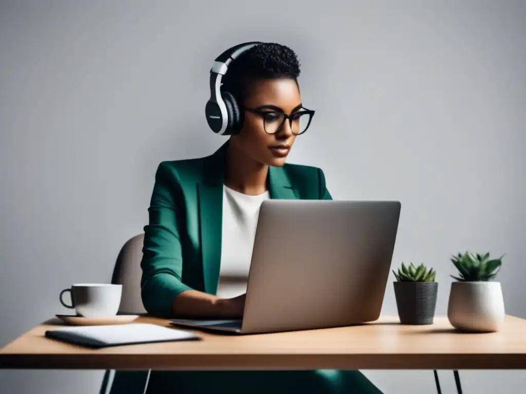Freelancer productivo en escritorio moderno Freelancer enfocado, productivo, incrementa ganancias con estrategias