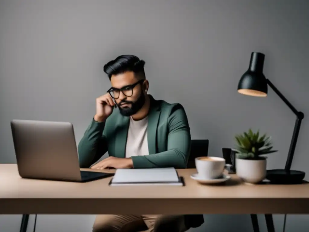 Freelancer enfocado en trabajo eficiente Freelancer enfocado en ingresos pasivos, con escritorio organizado y dispositivos modernos