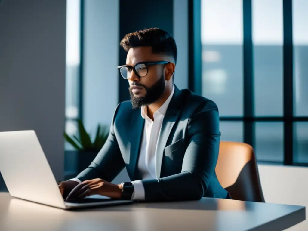 Freelancer enfocado en su trabajo Freelancer enfocado en aumentar ingresos con éxito en escritorio minimalista