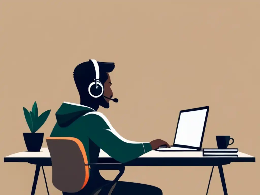 Freelancer concentrado en escritorio moderno Freelancer concentrado en su escritorio, transmitiendo profesionalismo y productividad