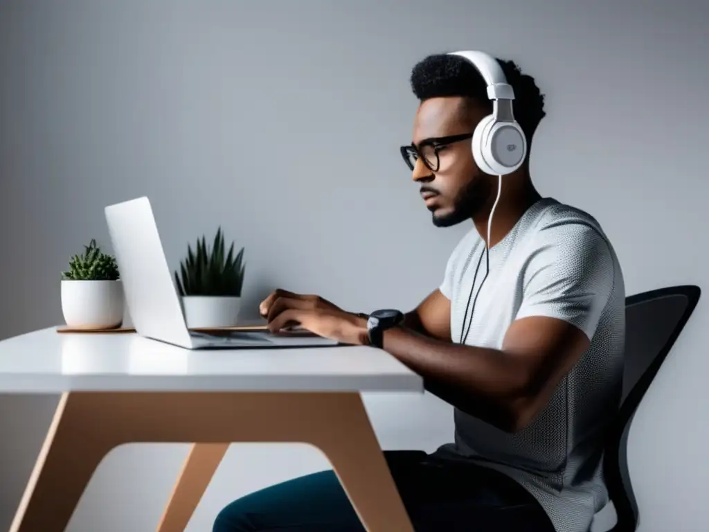 Freelancer enfocado en su trabajo Freelancer enfocado en trabajo eficiente con Skrill para aumentar ingresos