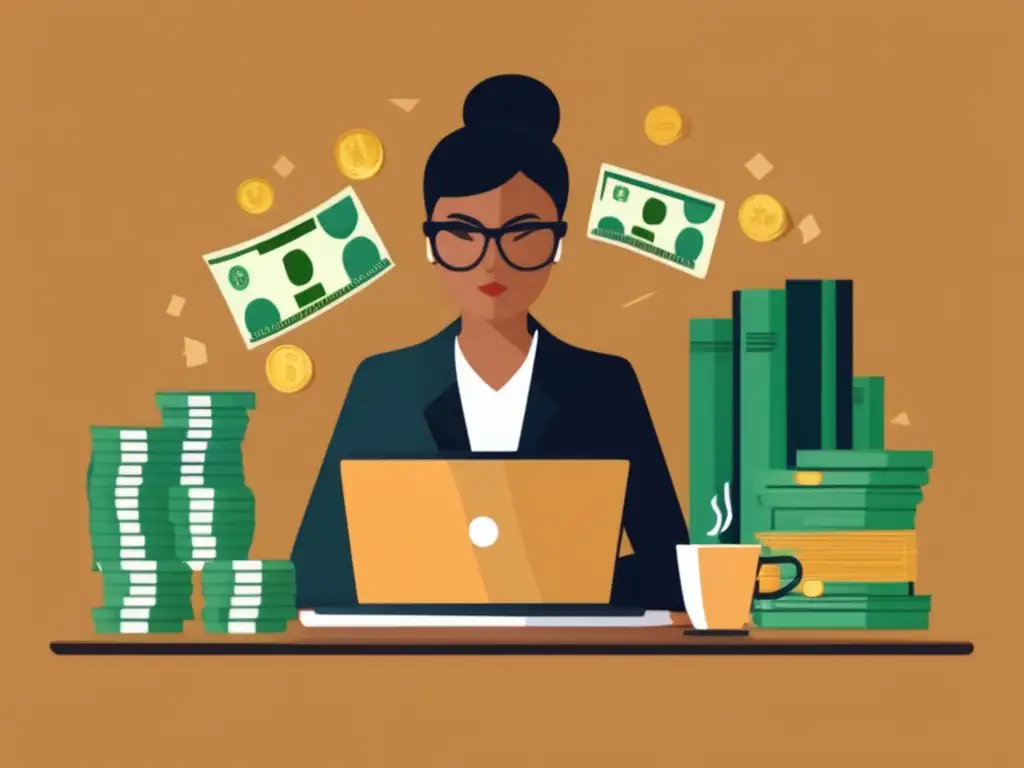 Freelancer próspero trabajando en su escritorio Freelancer transformando situación financiera precaria en próspera, con enfoque, determinación y éxito