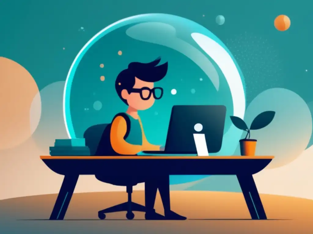 Freelancer protegido por burbuja financiera Freelancer en burbuja con colchón financiero, transmite calma y beneficios de tener un colchón financiero para freelancers