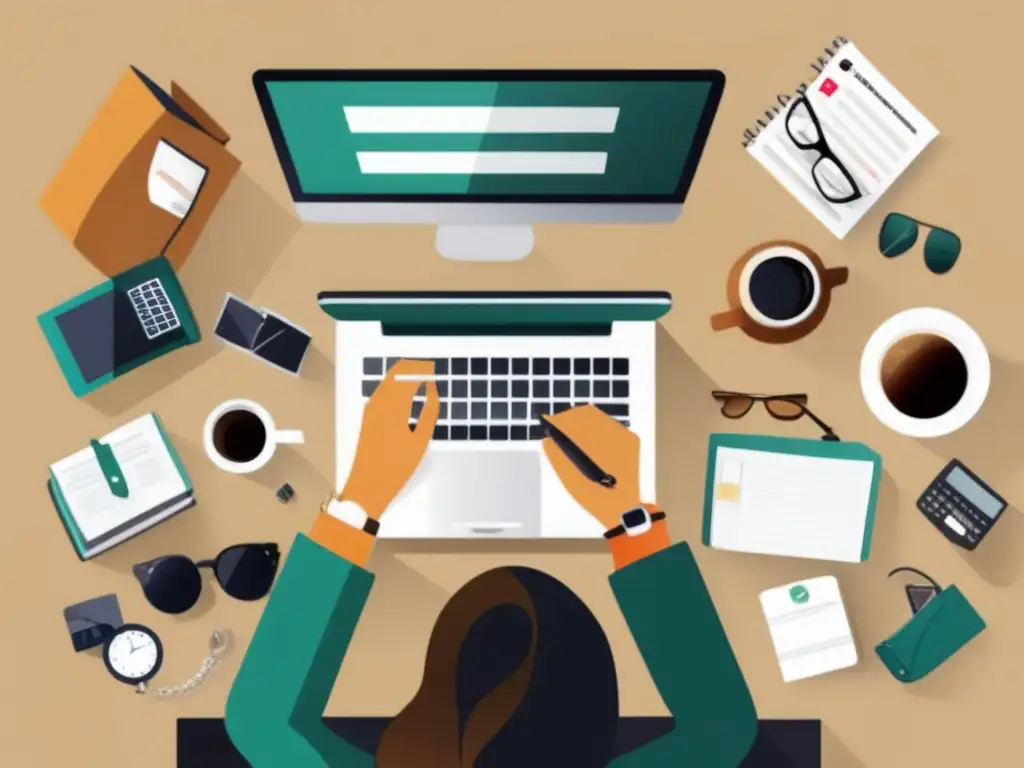 Freelancer reduciendo gastos innecesarios Ilustración minimalista de un freelancer reduciendo gastos innecesarios en su escritorio - Técnicas de ahorro para freelancers