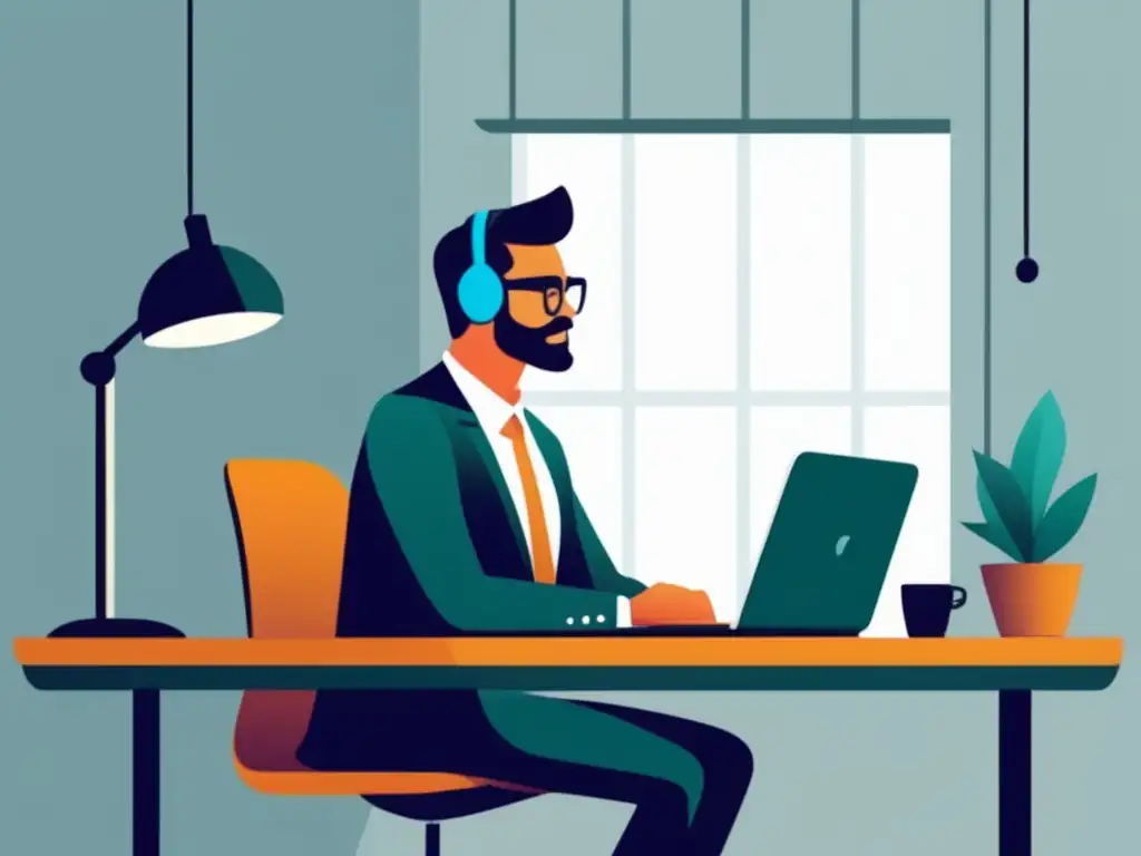 Freelancer seguro y confiable Ilustración minimalista de un freelancer en una oficina moderna