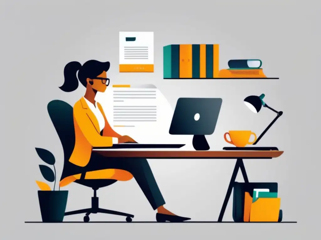 Freelancer trabajando en escritorio moderno con documentos y calculadora Imagen: Freelancer en un escritorio moderno rodeado de documentos fiscales y una infografía de deducciones fiscales