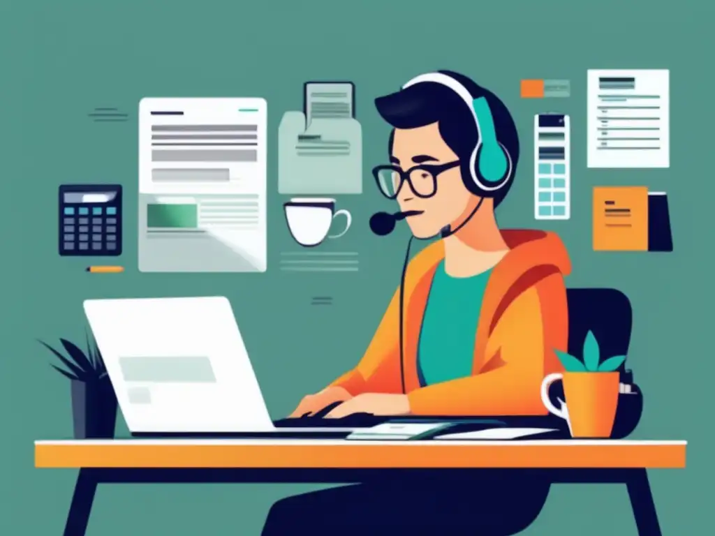 Freelancer enfocado en tareas fiscales Freelancer en escritorio, lidiando con impuestos: 'Errores comunes de impuestos para freelancers'