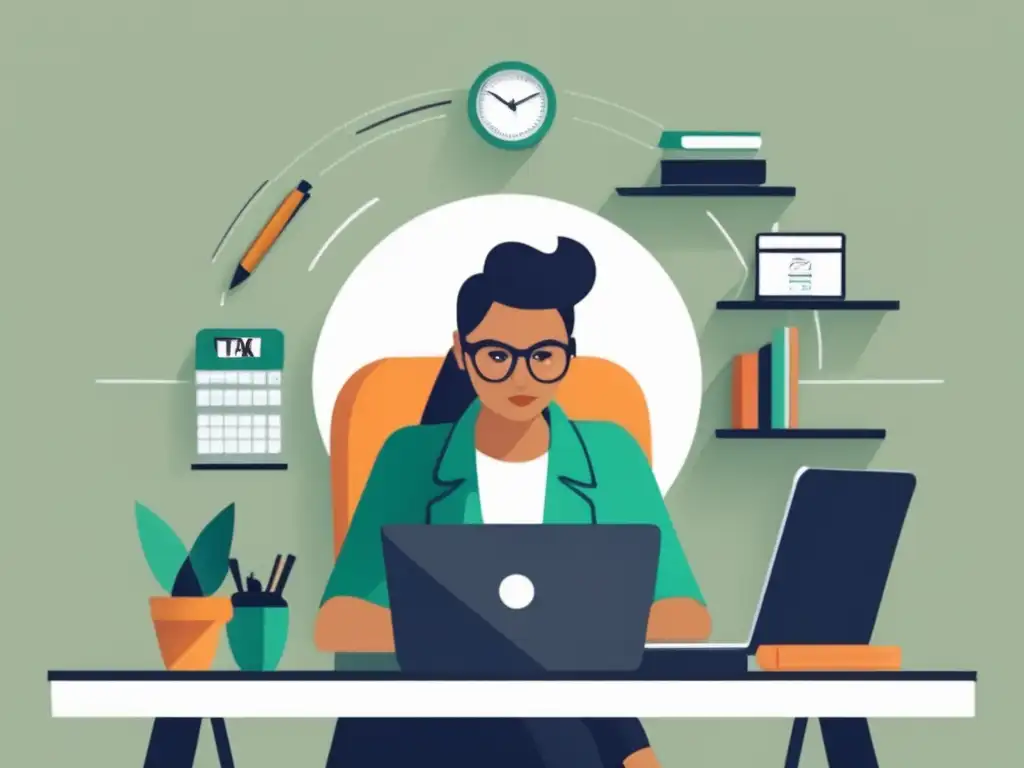 Freelancer enfocado en deducciones fiscales Freelancer en escritorio moderno, organizado con herramientas esenciales
