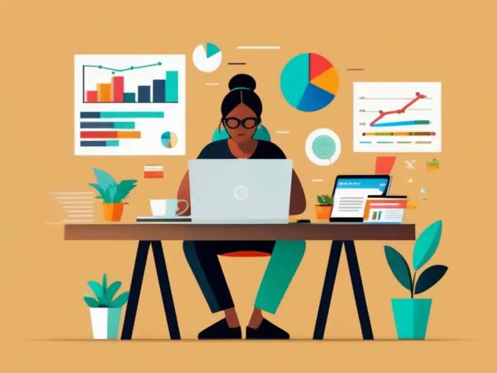 Freelancer trabajando con gráficos Freelancer en escritorio con gráficos y estrategias de ahorro e inversión para freelancers en Latinoamérica