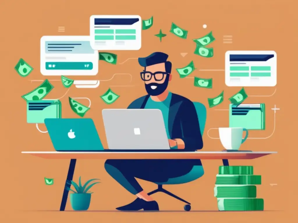 Freelancer en escritorio moderno usando TransferWise Beneficios de usar TransferWise para transacciones en línea como freelancer