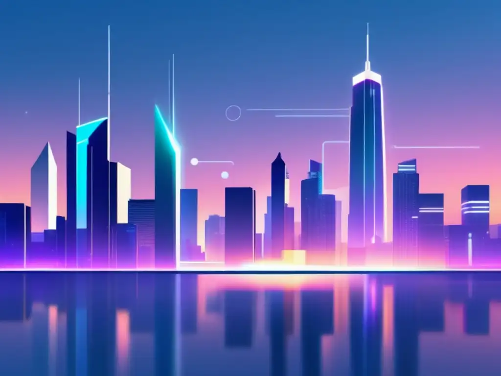 Futuro mercado digital: ciudad minimalista Futurista ciudad digital con edificios de cristal, puentes transparentes y persona confiada - Estrategias para vender cursos y tutoriales en línea
