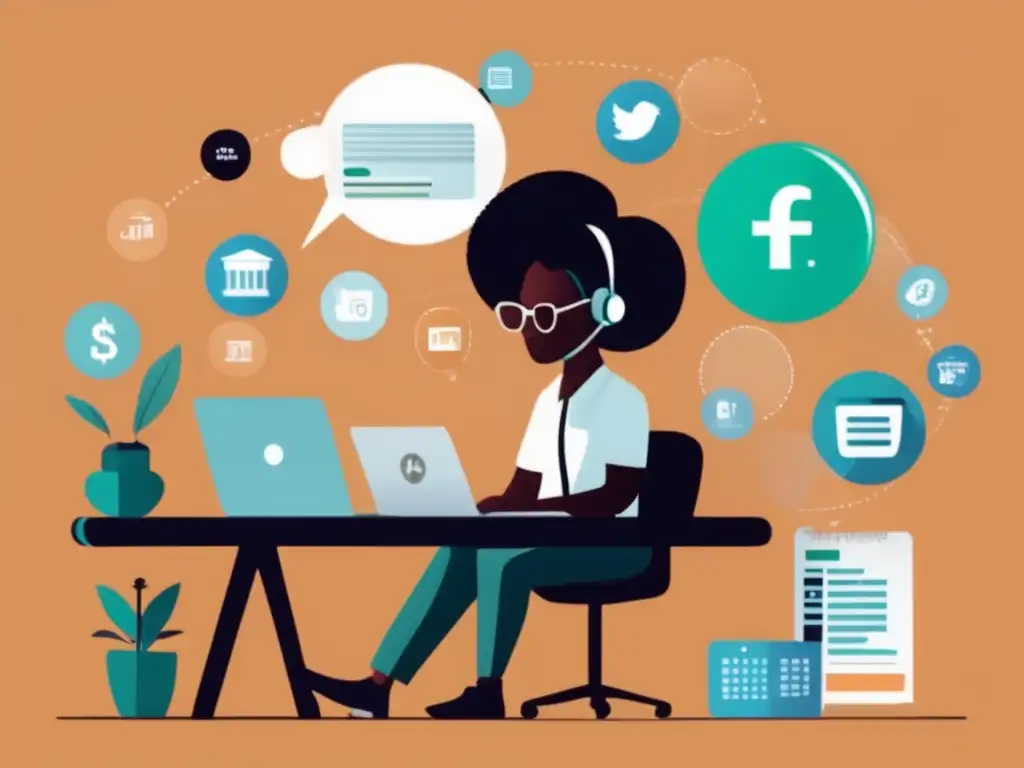 Ilustración minimalista de un freelancer gestionando sus finanzas Ilustración minimalista de un freelancer en su escritorio rodeado de elementos financieros
