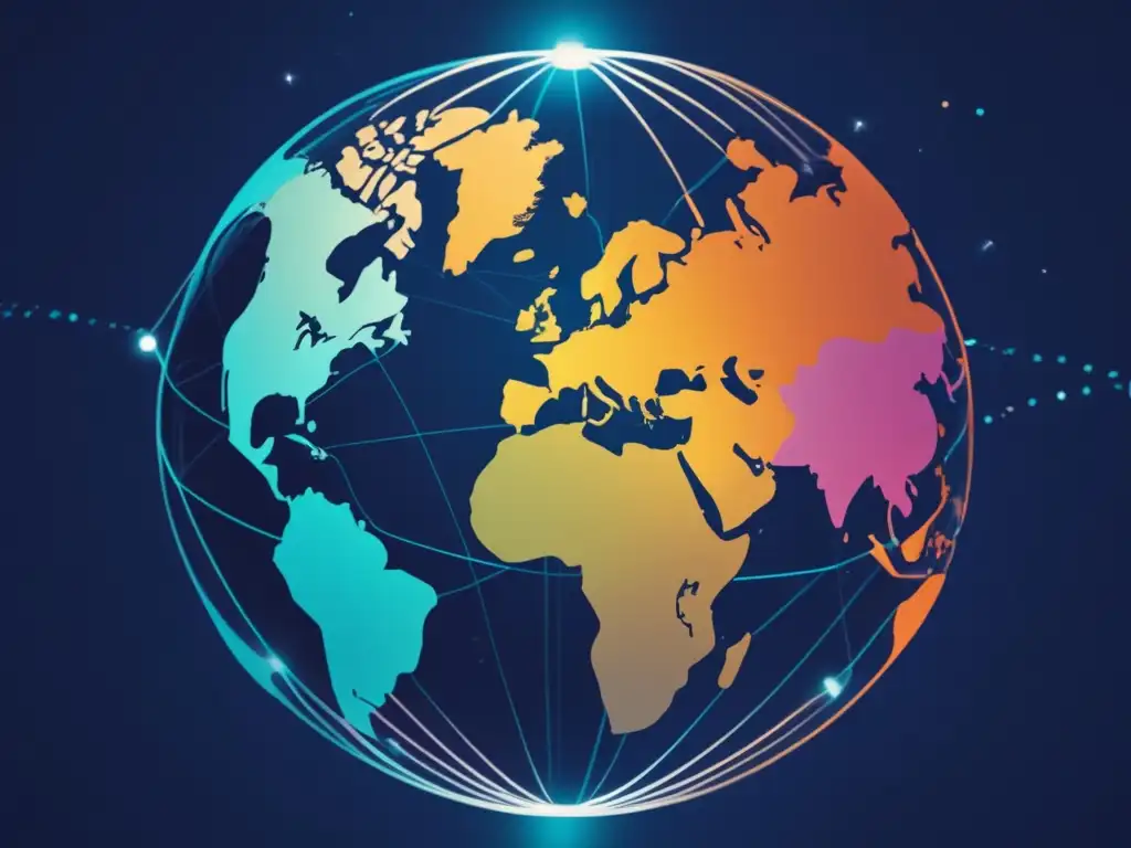Globo conectado: La economía global y los freelancers Impacto global en negocios freelance: imagen minimalista de una esfera flotante con red de conexiones y luz suave, simbolizando la economía global
