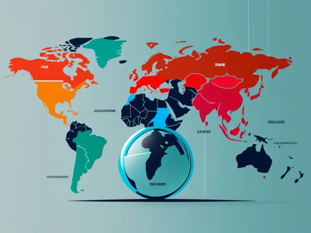 Globo mundial con zonas horarias resaltadas Gestión de clientes en diferentes zonas horarias para freelancers