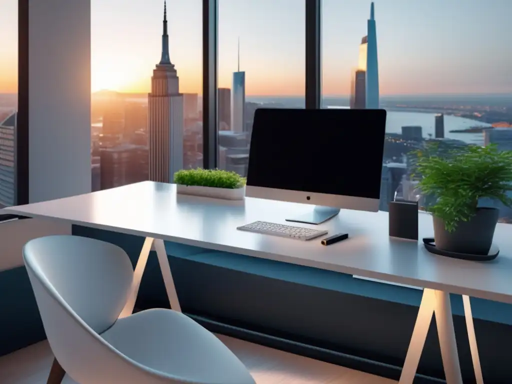 Espacio de trabajo minimalista con vista a la ciudad Espacio de trabajo minimalista con vista a la ciudad - Estrategias de ahorro para freelancers