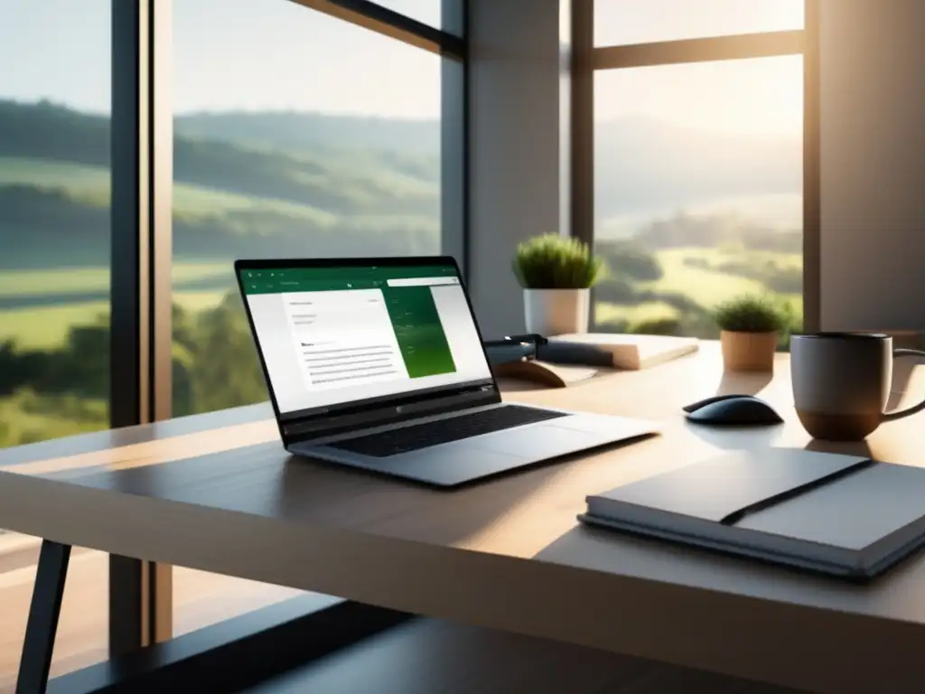 Espacio de trabajo minimalista con escritorio de madera clara Espacio de trabajo minimalista con escritorio de madera clara, laptop, notas, bolígrafo y café